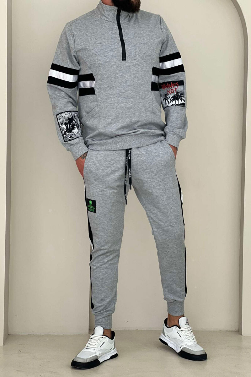 SIDE STRIPES SWEATSHIRT+SWEATPANTS MEN SET GREY/GRI - 1