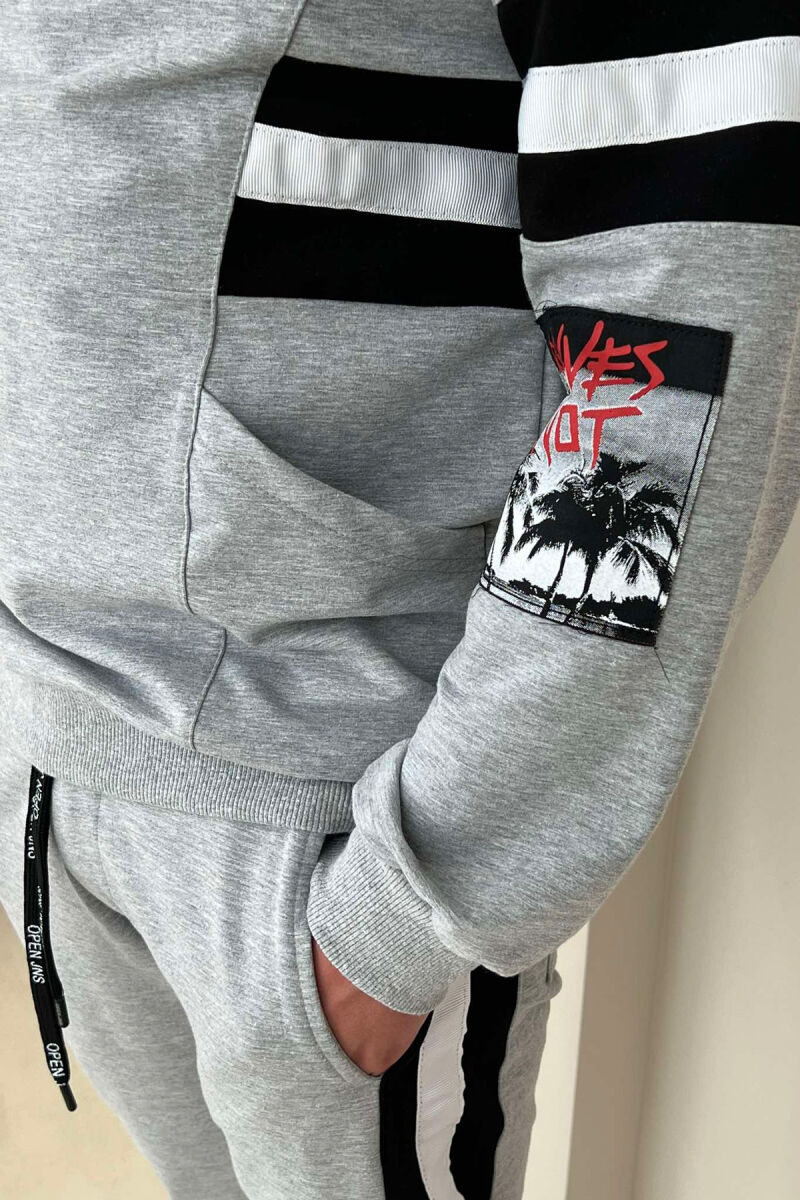 SIDE STRIPES SWEATSHIRT+SWEATPANTS MEN SET GREY/GRI - 3