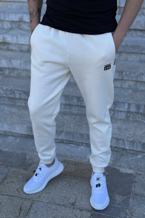 SIDE WRITTINGS FLUFFY MEN JOGGERS CREAM/KREM - KLAUDIO FASHION