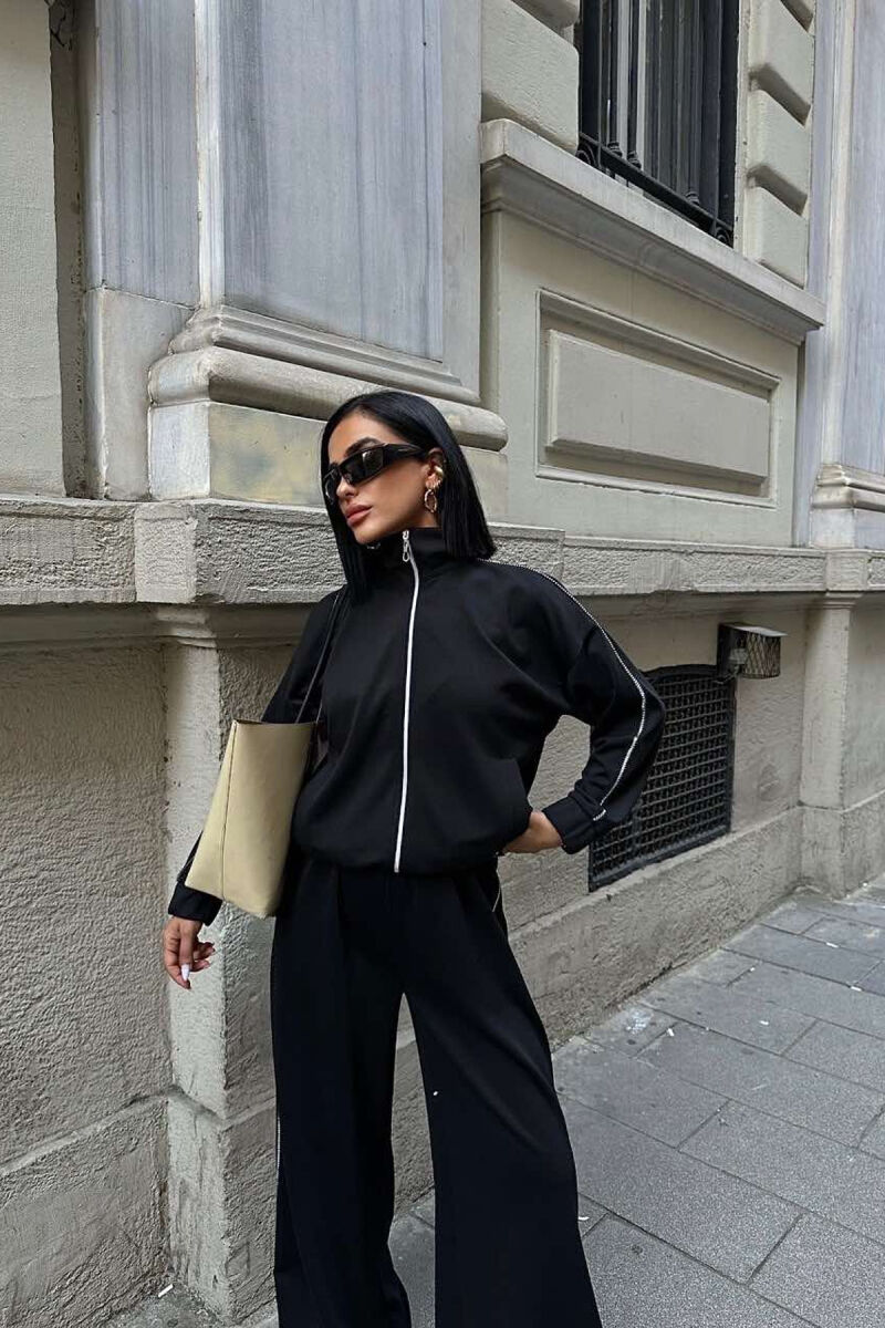 SIDE ZIPPER DETAIL JACKET+SWEATPANTS WOMEN SET BLACK/ E ZEZE - 2