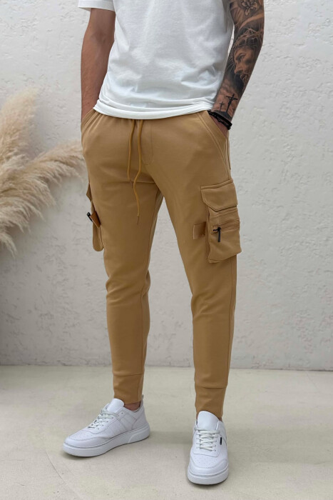 SIDE ZIPPER POCKET ONE COLOR MEN SWEATPANTS BEIGE/BEZHE - 2