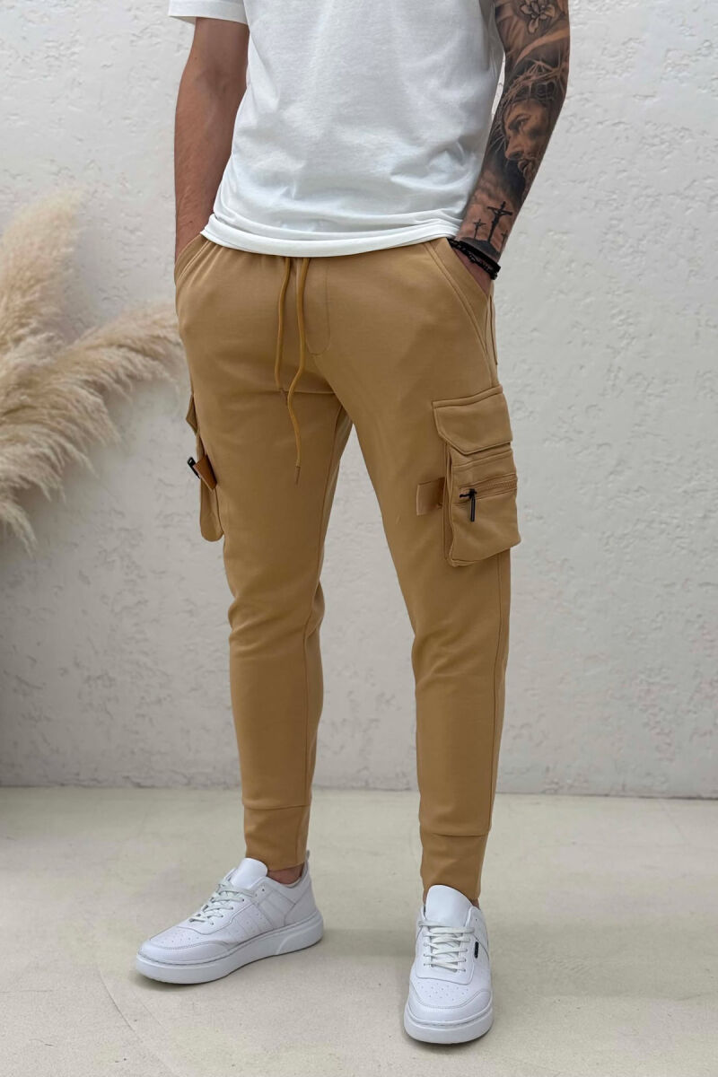 SIDE ZIPPER POCKET ONE COLOR MEN SWEATPANTS BEIGE/BEZHE - 2