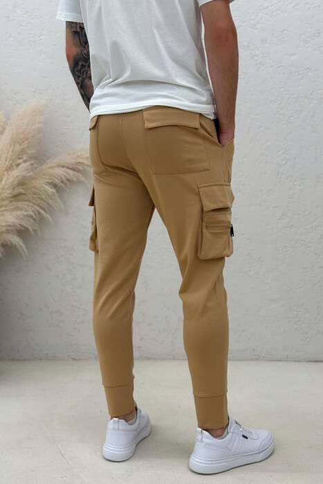 SIDE ZIPPER POCKET ONE COLOR MEN SWEATPANTS BEIGE/BEZHE - 3