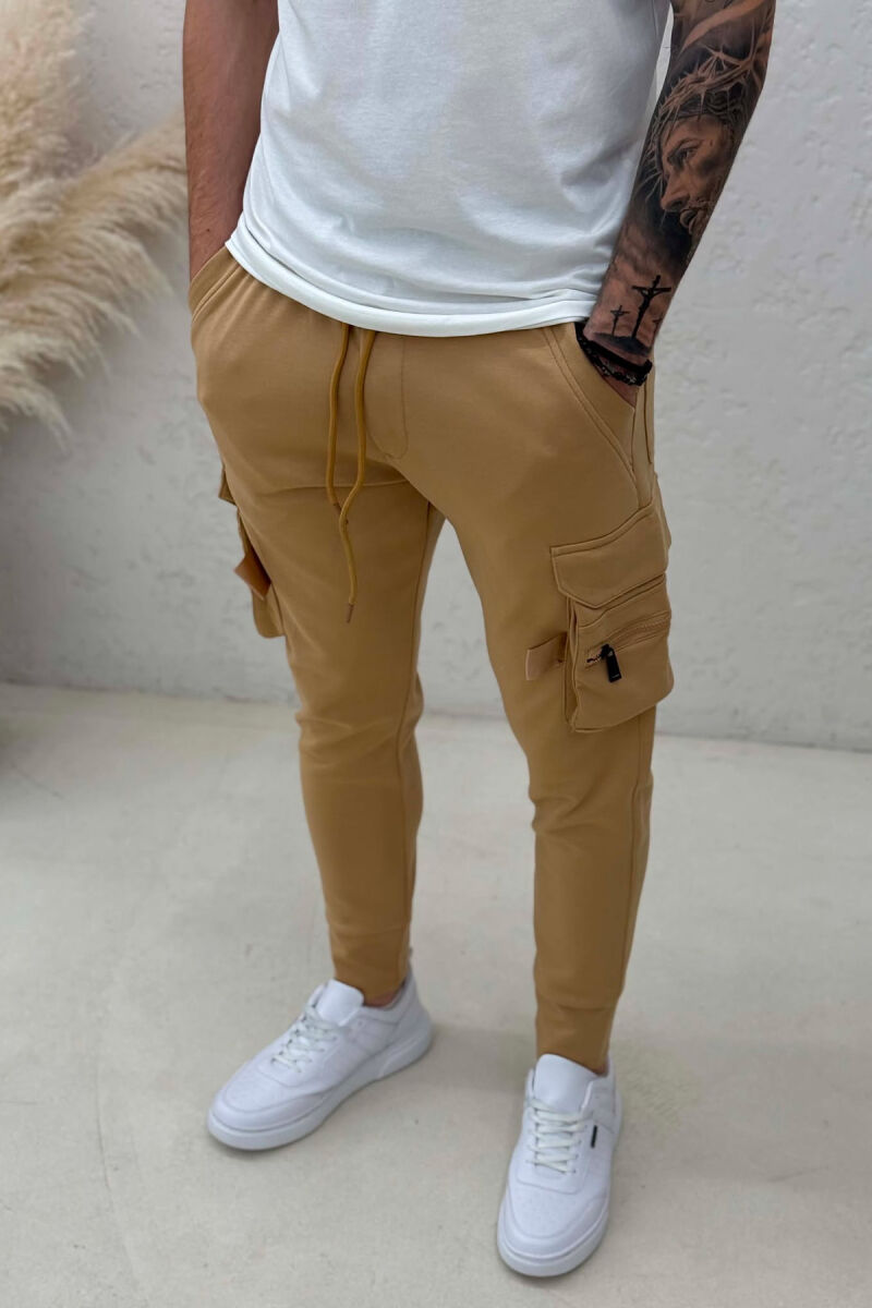 SIDE ZIPPER POCKET ONE COLOR MEN SWEATPANTS BEIGE/BEZHE - 4