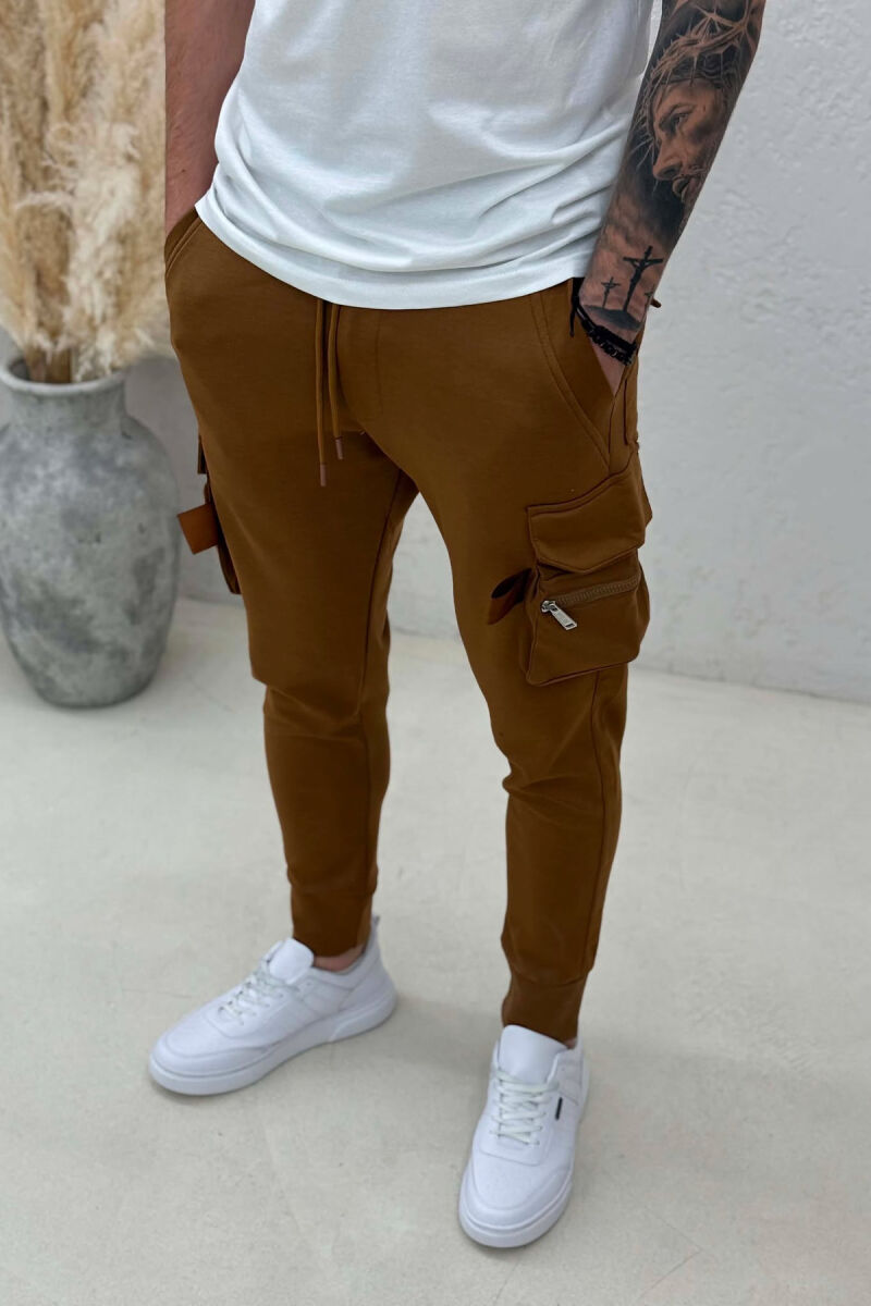 SIDE ZIPPER POCKET ONE COLOR MEN SWEATPANTS BROWN/KAFE - 5