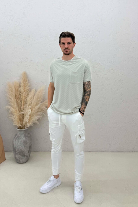 SIDE ZIPPER POCKET ONE COLOR MEN SWEATPANTS WHITE-E BARDHE - KLAUDIO FASHION