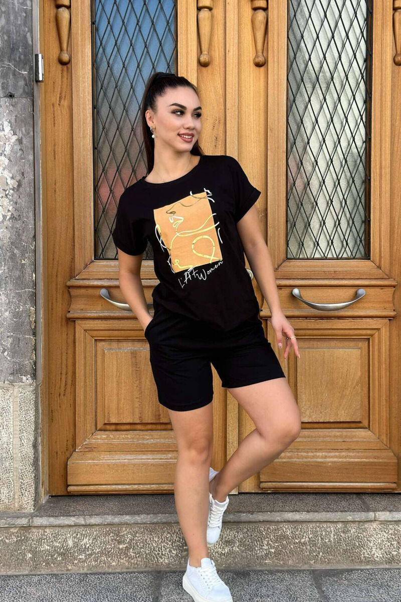 SILHOUETTE DESIGN T-SHIRT+SHORTS WOMEN SET BLACK/ E ZEZE - 2