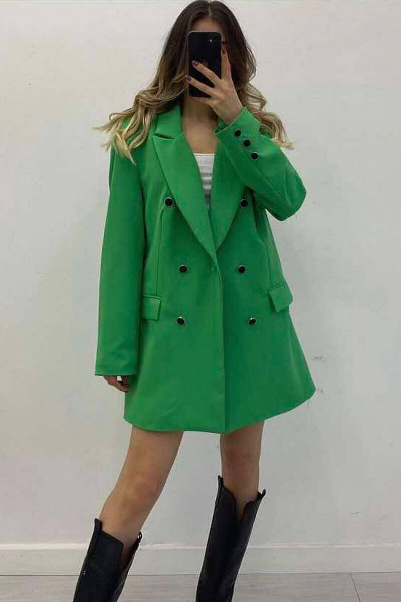 SILVER+BLACK BUTTONS WOMAN JACKET IN GREEN COLOR - 1