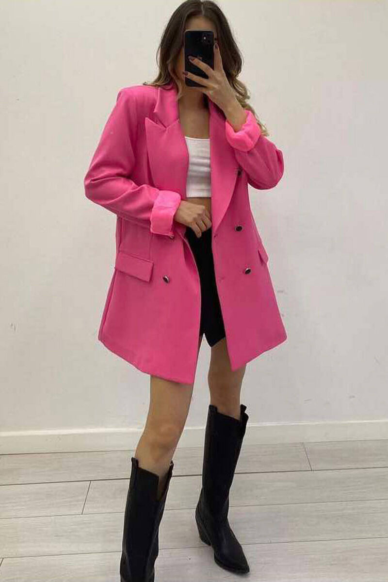 SILVER+BLACK BUTTONS WOMAN JACKET IN PINK COLOR - 1