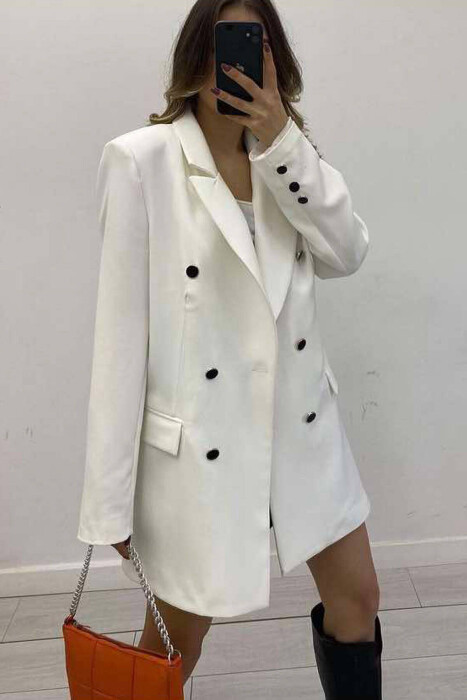 SILVER+BLACK BUTTONS WOMAN JACKET IN WHITE COLOR 