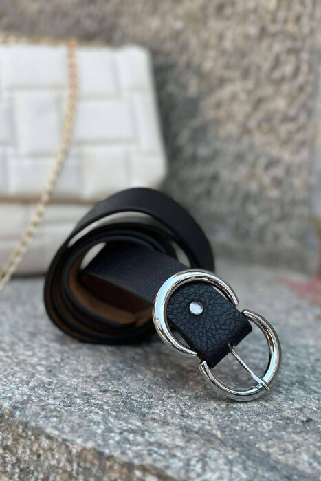 SILVER BUCKET DETAIL WOMEN BELT BLACK/ E ZEZE - KLAUDIO FASHION