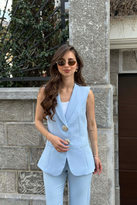 SILVER BUTTONS VEST +TROUSERS WOMAN SET LIGHTBLUE/BZ - 5