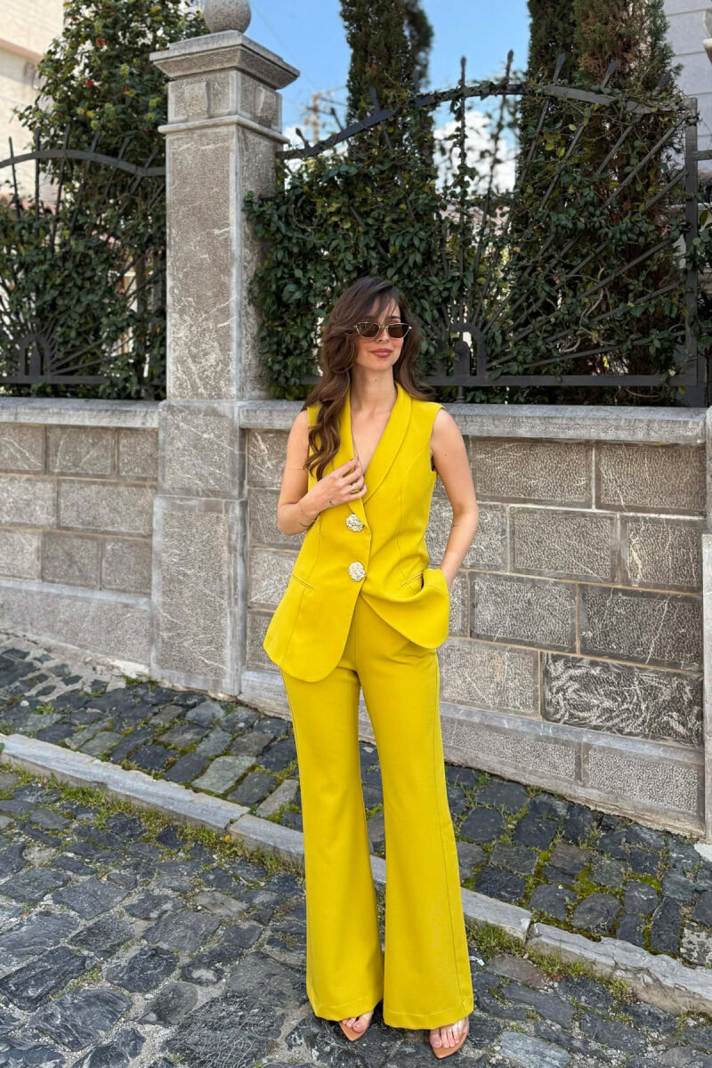SILVER BUTTONS VEST +TROUSERS WOMAN SET MUSTARD/MUSTARDE - 1