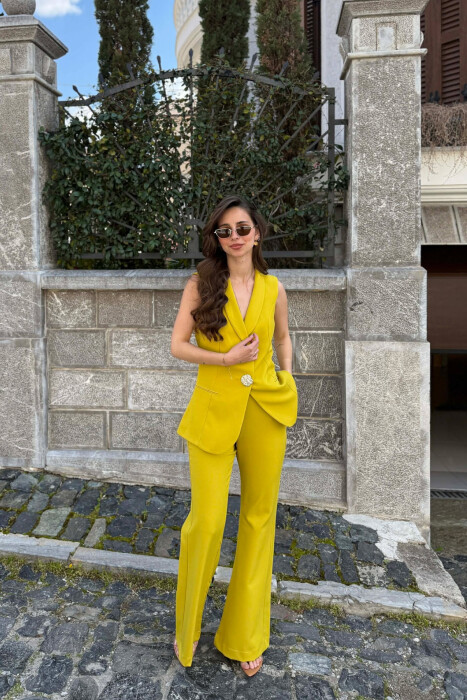 SILVER BUTTONS VEST +TROUSERS WOMAN SET MUSTARD/MUSTARDE - 4