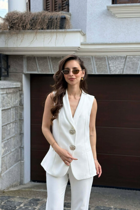 SILVER BUTTONS VEST +TROUSERS WOMAN SET WHITE-E BARDHE - 3