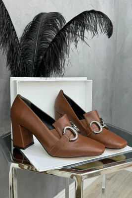 SILVER DETAILS LEATHER WOMAN HEELS BROWN/KAFE 