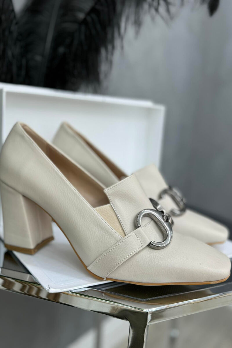 SILVER DETAILS LEATHER WOMAN HEELS CREAM/KREM - 3