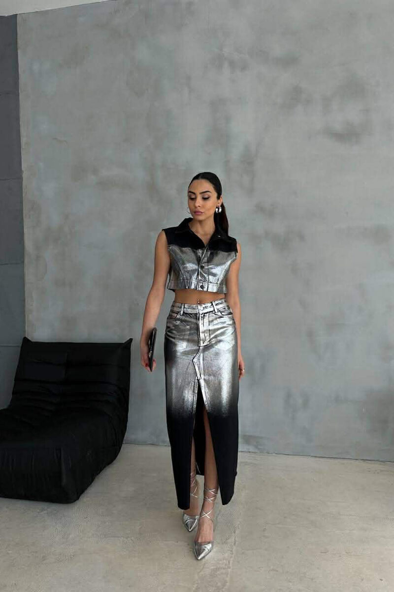 SILVER DETAILS VEST+SKIRT WOMEN SET BLACK/ E ZEZE - 2
