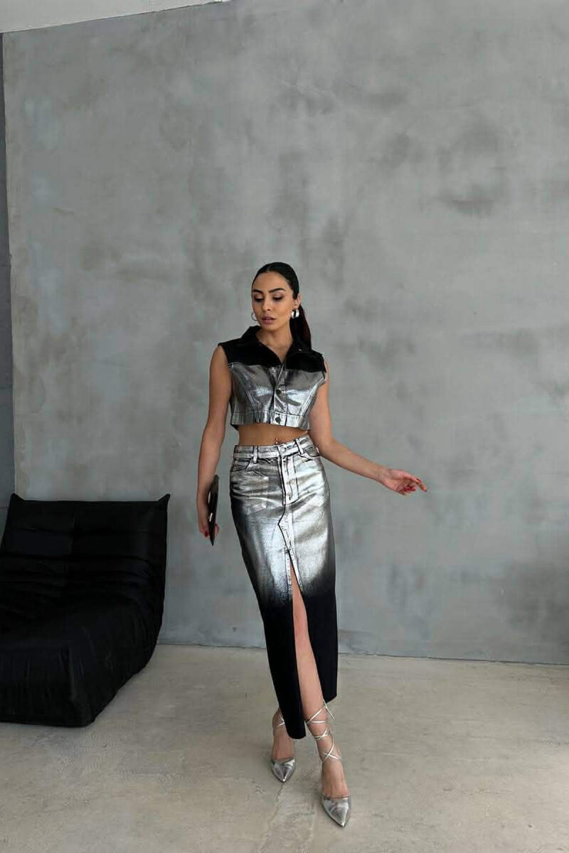 SILVER DETAILS VEST+SKIRT WOMEN SET BLACK/ E ZEZE - 3