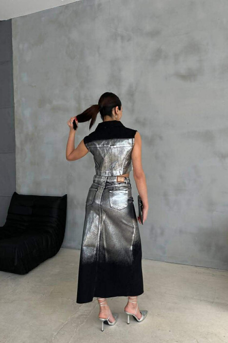 SILVER DETAILS VEST+SKIRT WOMEN SET BLACK/ E ZEZE - 7