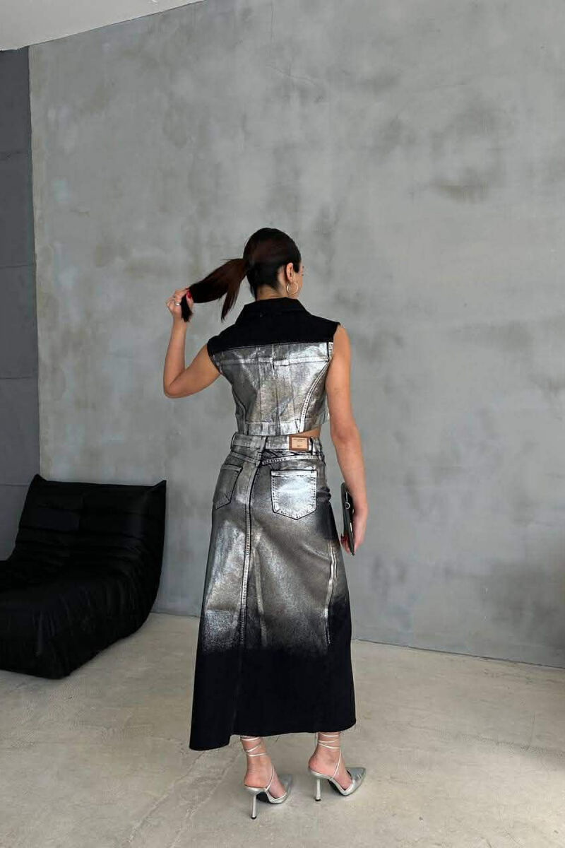 SILVER DETAILS VEST+SKIRT WOMEN SET BLACK/ E ZEZE - 7