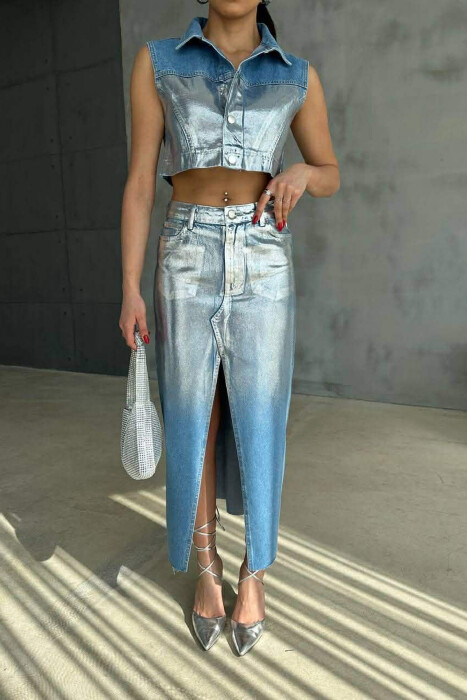 SILVER DETAILS VEST+SKIRT WOMEN SET LIGHTBLUE/BZ 