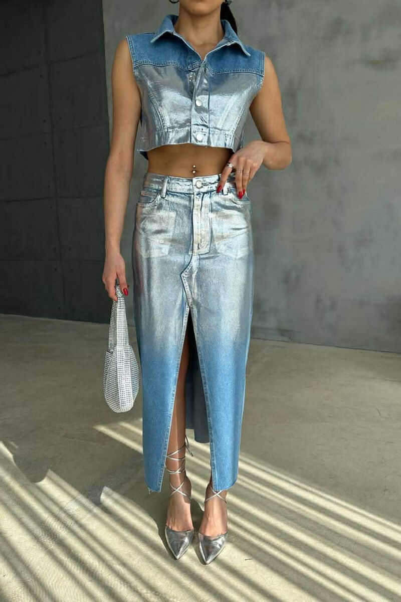 SILVER DETAILS VEST+SKIRT WOMEN SET LIGHTBLUE/BZ - 1