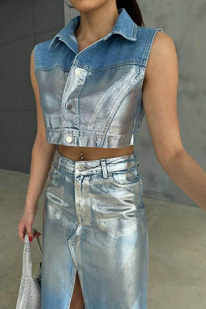 SILVER DETAILS VEST+SKIRT WOMEN SET LIGHTBLUE/BZ - 3