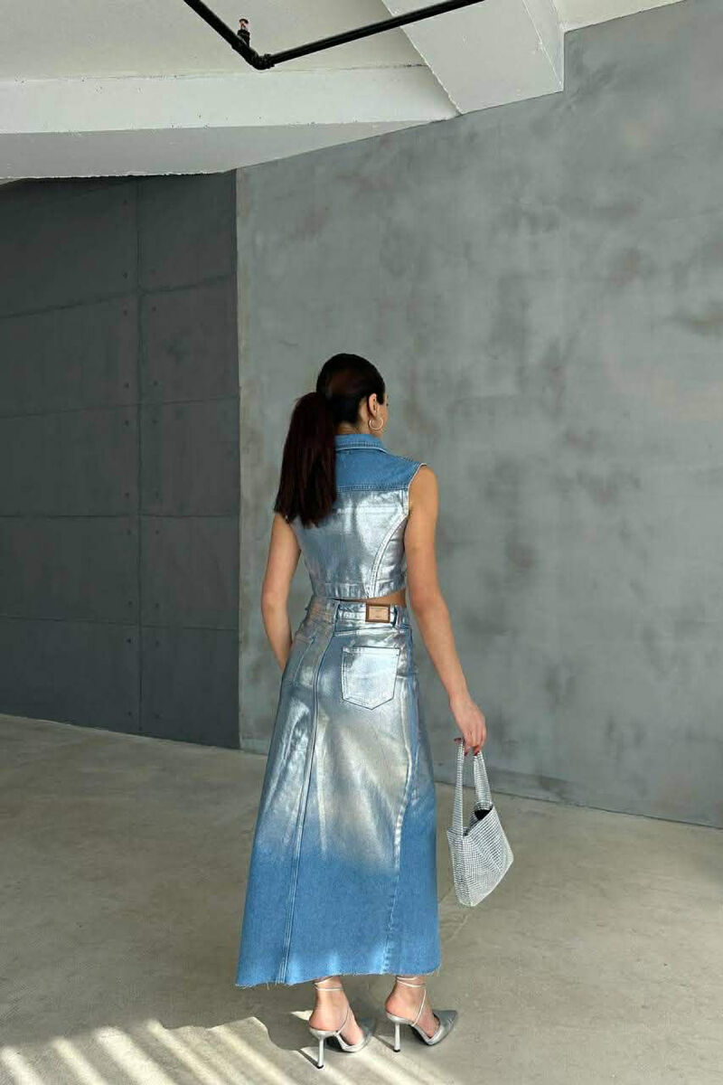 SILVER DETAILS VEST+SKIRT WOMEN SET LIGHTBLUE/BZ - 4