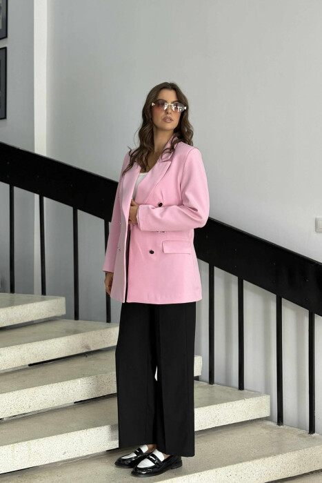 SILVER+BLACK BUTTONS ONE COLOR WOMAN JACKET BABY PINK/ROZB - KLAUDIO FASHION