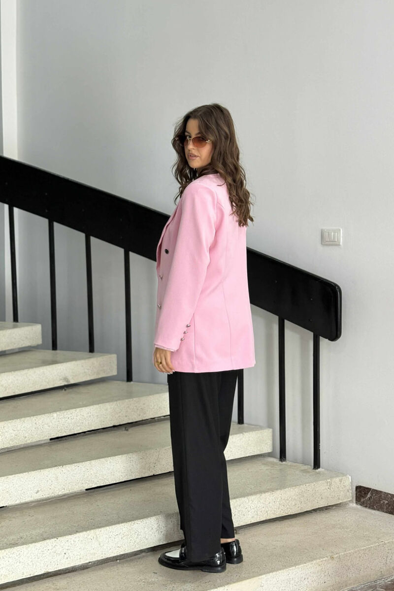 SILVER+BLACK BUTTONS ONE COLOR WOMAN JACKET BABY PINK/ROZB - 2