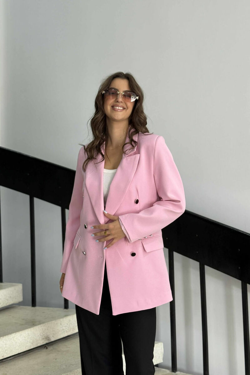 SILVER+BLACK BUTTONS ONE COLOR WOMAN JACKET BABY PINK/ROZB - 3