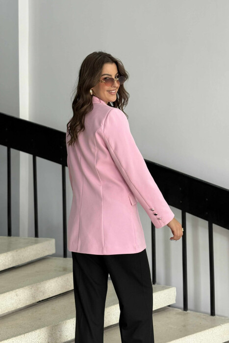 SILVER+BLACK BUTTONS ONE COLOR WOMAN JACKET BABY PINK/ROZB - 5