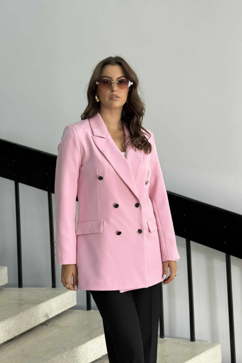 SILVER+BLACK BUTTONS ONE COLOR WOMAN JACKET BABY PINK/ROZB - 4