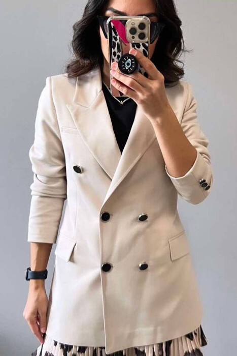 SILVER+BLACK BUTTONS WOMAN JACKET IN BEIGE COLOR 