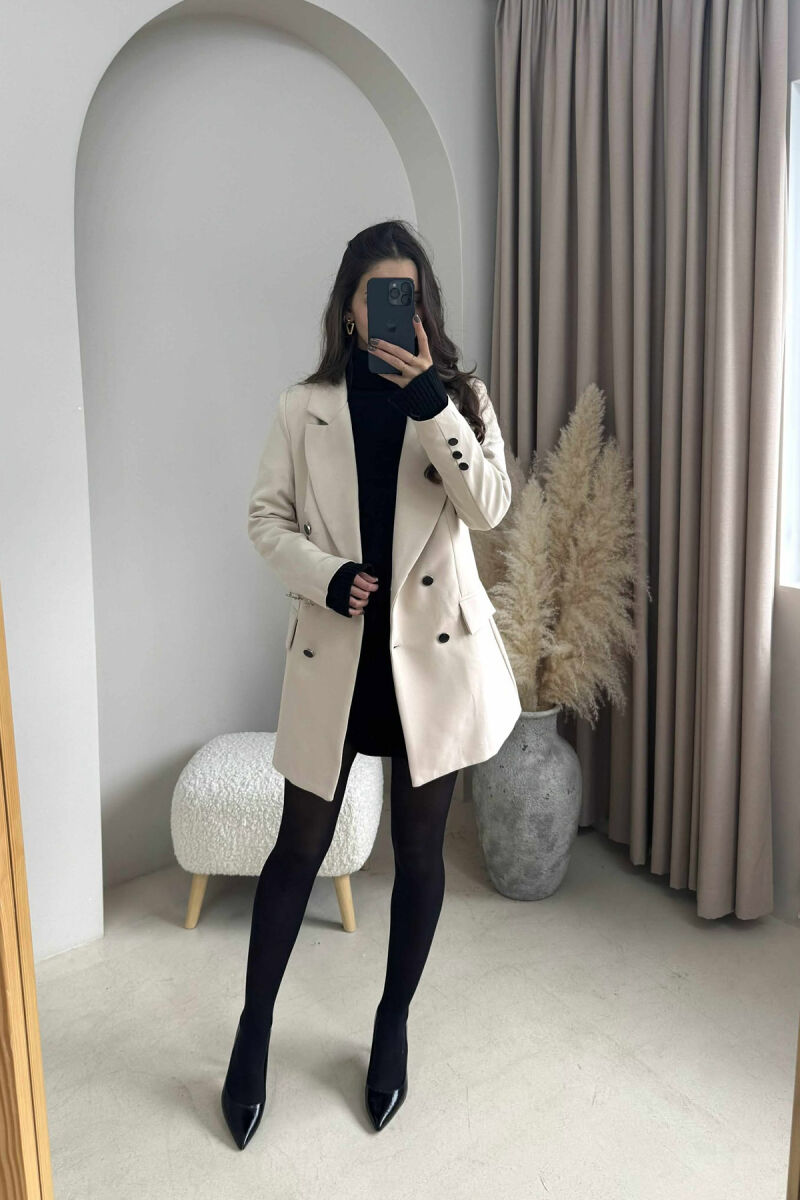 SILVER+BLACK BUTTONS ONE COLOR WOMAN JACKET CREAM/KREM - 1