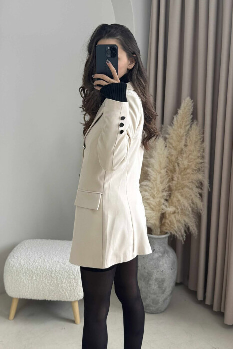 SILVER+BLACK BUTTONS ONE COLOR WOMAN JACKET CREAM/KREM - 3