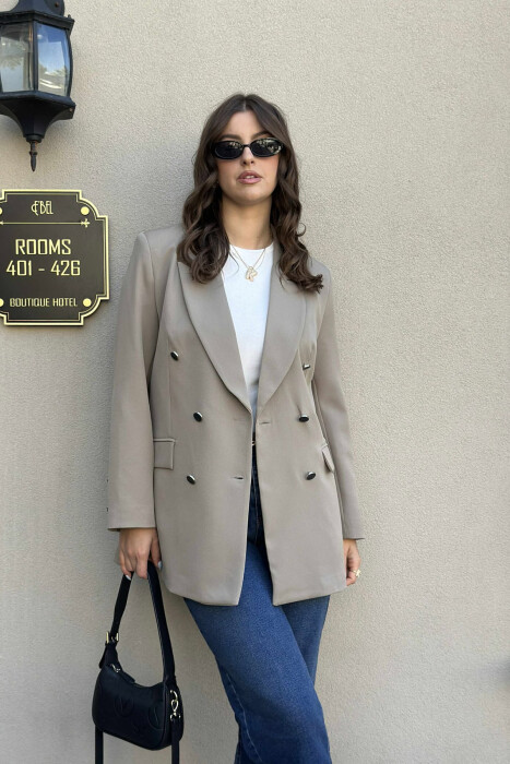 SILVER+BLACK BUTTONS ONE COLOR WOMAN JACKET KHAKI / KAKI 