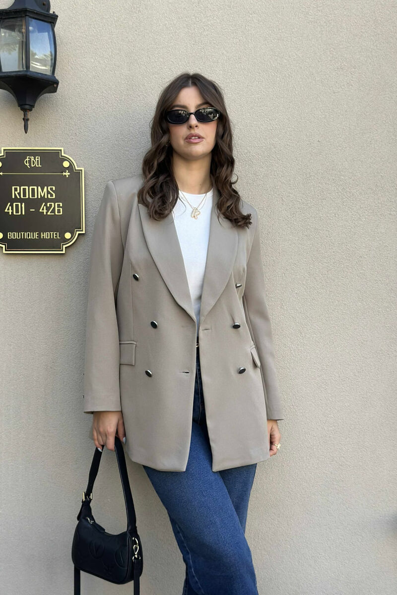 SILVER+BLACK BUTTONS ONE COLOR WOMAN JACKET KHAKI / KAKI - 1