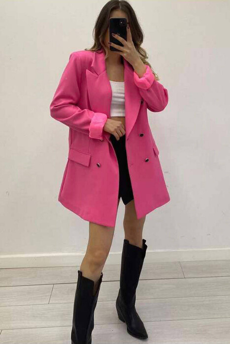 SILVER+BLACK BUTTONS WOMAN JACKET IN PINK COLOR 