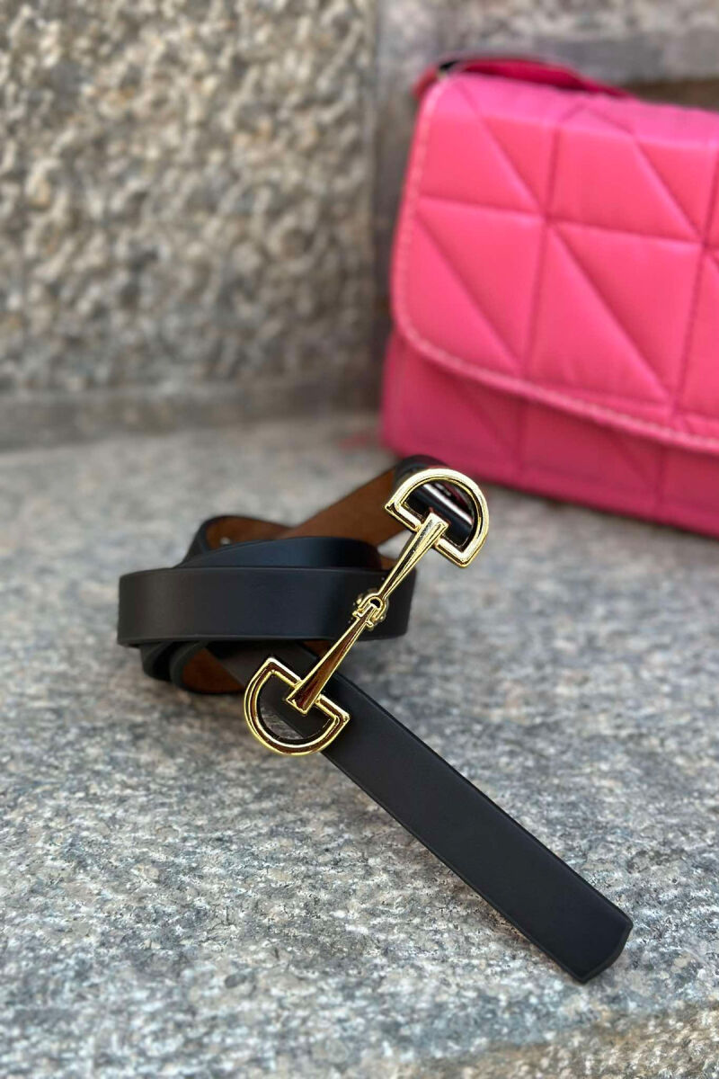 SIMETRIC LETTER D BUCKLE DESIGN WOMEN BELT BLACK+GOLD/ZEGO - 2