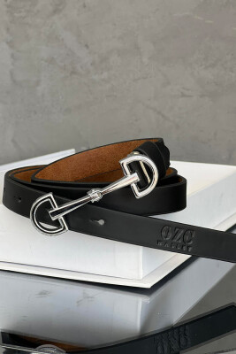 SIMETRIC LETTER D BUCKLE DESIGN WOMEN BELT BLACK+SILVER/ZEZE+ARGJEND 