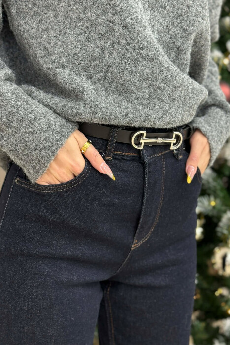 SIMETRIC LETTER D BUCKLE DESIGN WOMEN BELT BLACK+SILVER/ZEZE+ARGJEND - 2