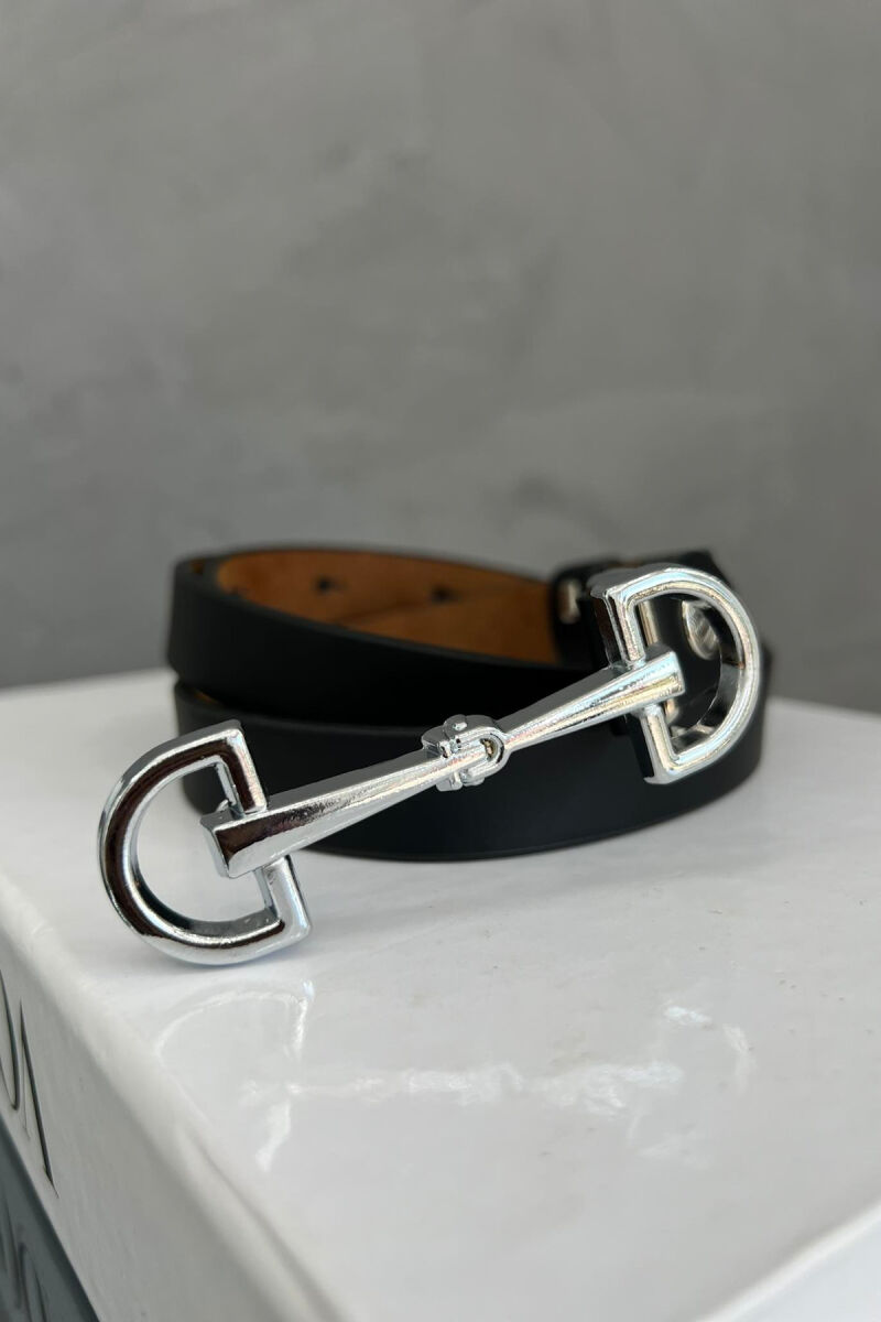 SIMETRIC LETTER D BUCKLE DESIGN WOMEN BELT BLACK+SILVER/ZEZE+ARGJEND - 2