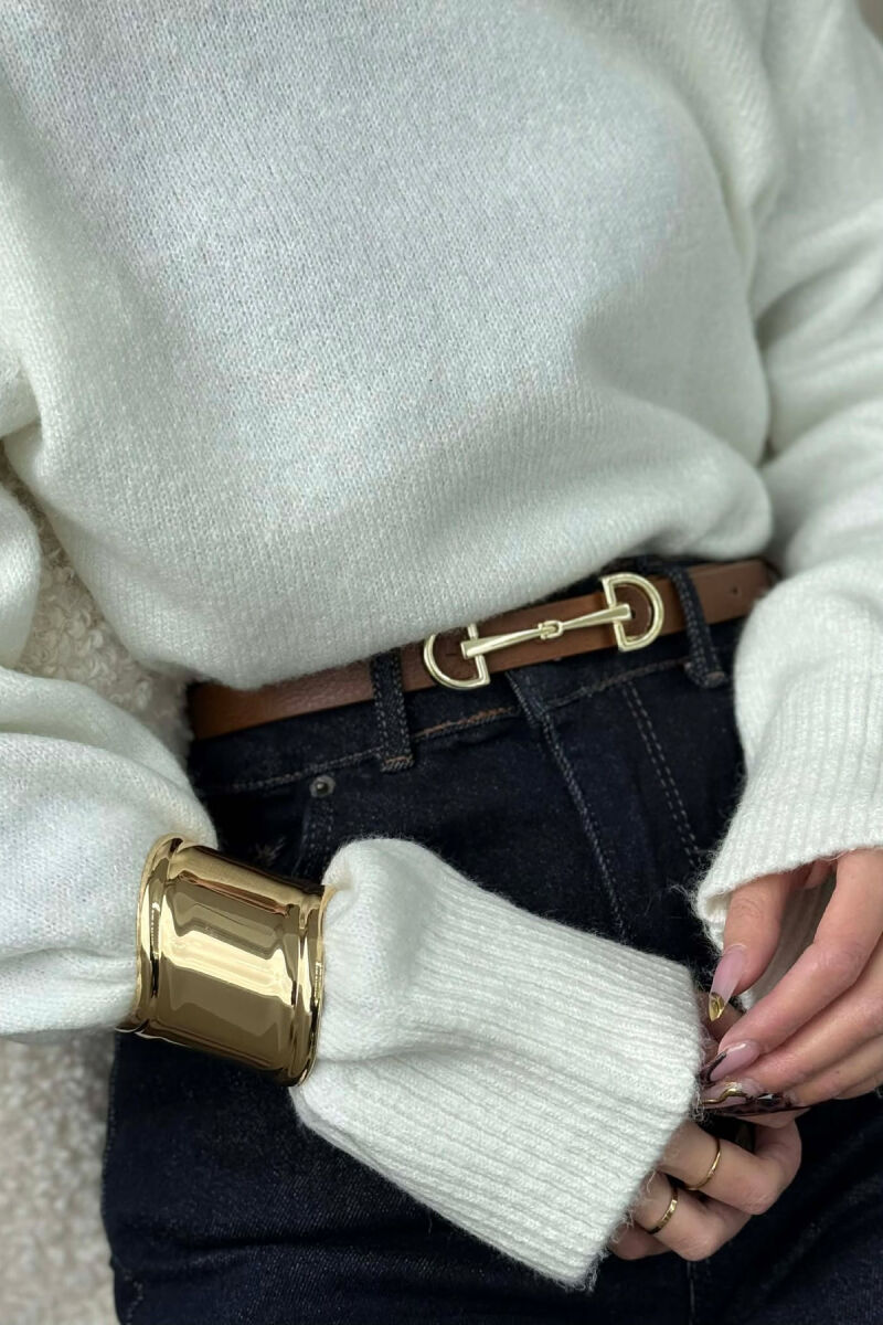 SIMETRIC LETTER D BUCKLE DESIGN WOMEN BELT BROWN+GOLD/KAGO - 1