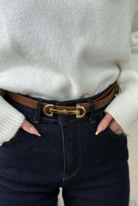 SIMETRIC LETTER D BUCKLE DESIGN WOMEN BELT BROWN+GOLD/KAGO - 2