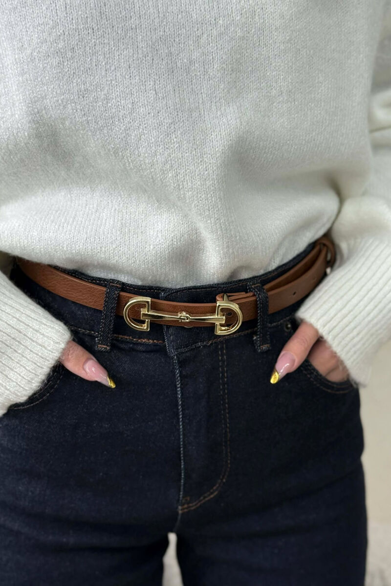 SIMETRIC LETTER D BUCKLE DESIGN WOMEN BELT BROWN+GOLD/KAGO - 2