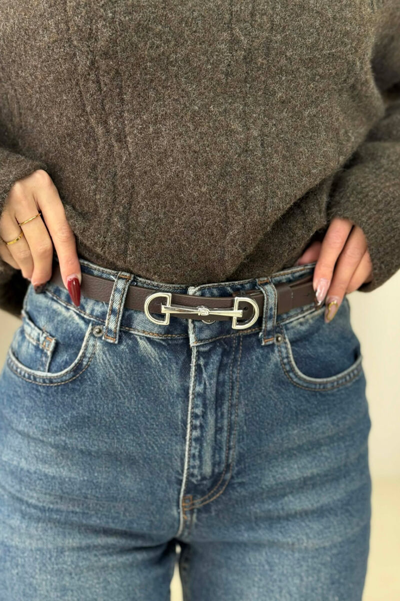 SIMETRIC LETTER D BUCKLE DESIGN WOMEN BELT DARK BROWN+SILVER/KAFE ERRET+ARGJEND - 1