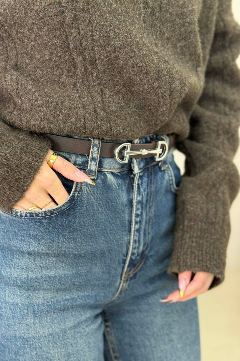 SIMETRIC LETTER D BUCKLE DESIGN WOMEN BELT DARK BROWN+SILVER/KAFE ERRET+ARGJEND - 3