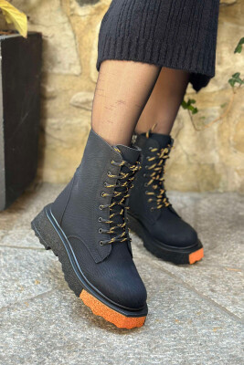 SIMPLE PLATFORM WOMAN ANKLE BOOTS BLACK-ORANGE/ZE-PO 